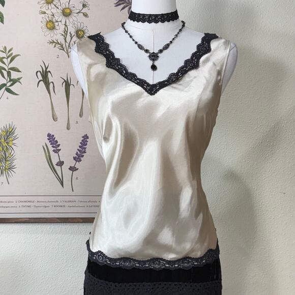 dressbarn Tops - Vintage 90s Y2k Satin Lace Trim Sleeveless Top Romantic Dark Coquette Sexy S 6